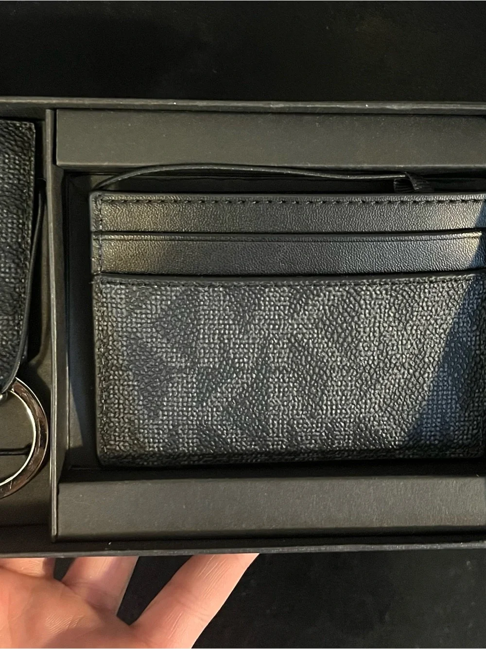 Michael Kors Black Textured Leather Card Holder with Keyring